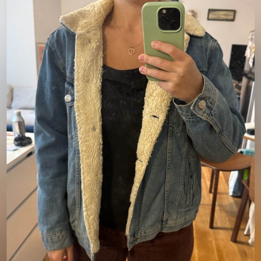 Topshop Denim Sherpa Lined Jacket